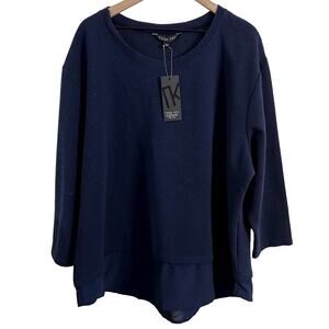 Tania Kay Blue Speckled Ribbed Pullover Top Size 22 New